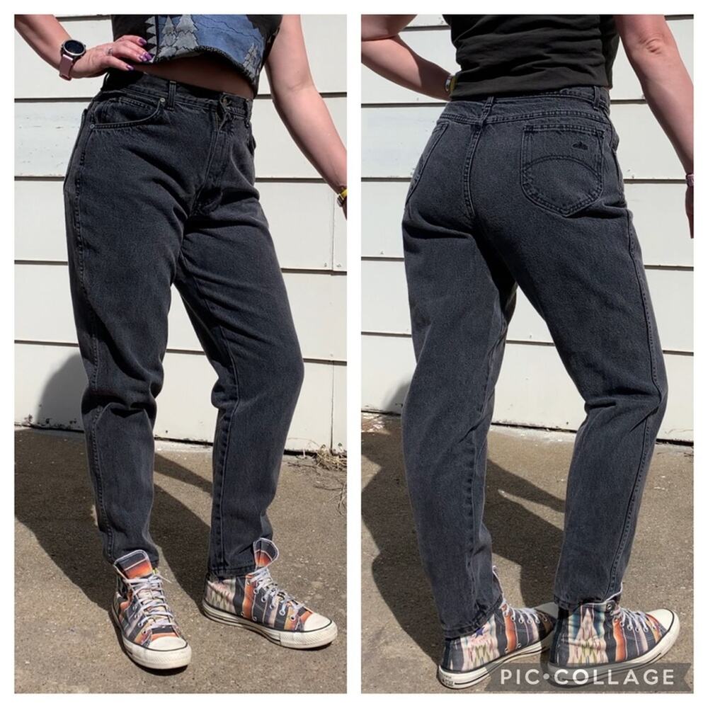 Vintage 90s Chic black faded taper ankle mom jeans 32" Waist